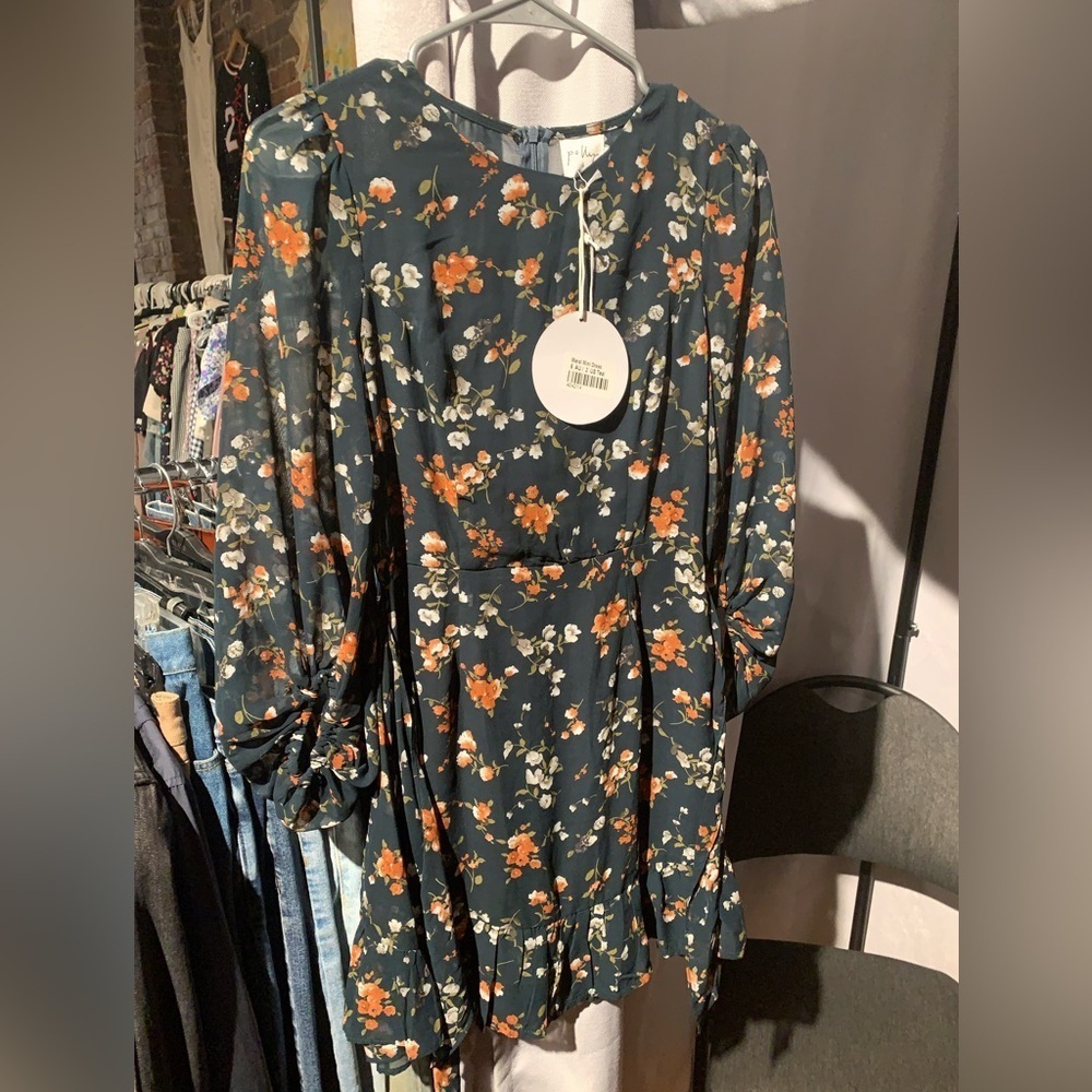 Floral Print Dress in Black and Orange